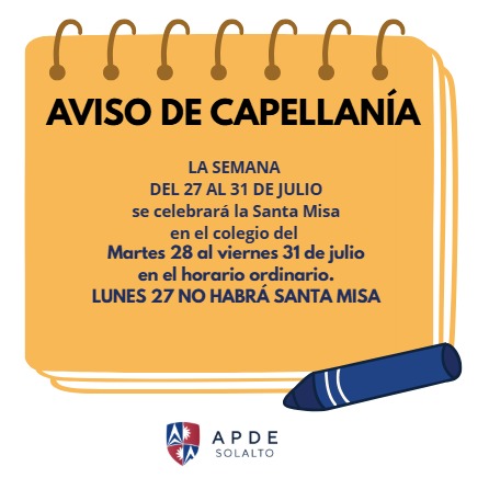 Horarios de Santa Misa (27 al 31 de julio)